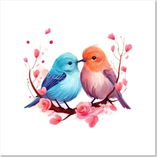 Valentine Kissing Bush Warbler Bird Couple Posters and Art